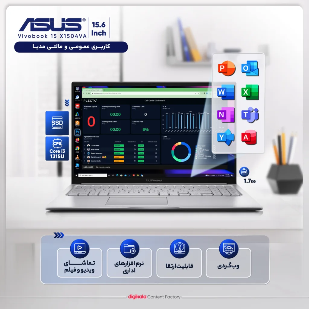 لپ تاپ 15.6 اینچی ایسوس مدل Vivobook 15 X1504VA-NJ451-i3 1315U-4GB 3200MHz-512GB SSD-IPS