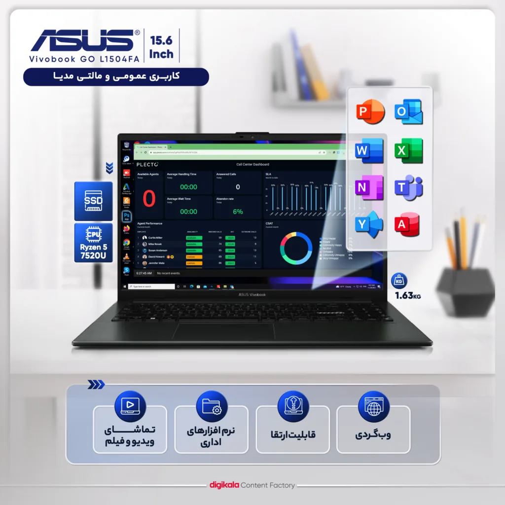 لپ تاپ 15.6 اینچی ایسوس مدل Vivobook GO L1504FA-NJ560-R5 7520U-8GB LPDDR5-1TB SSD-TN - کاستوم شده