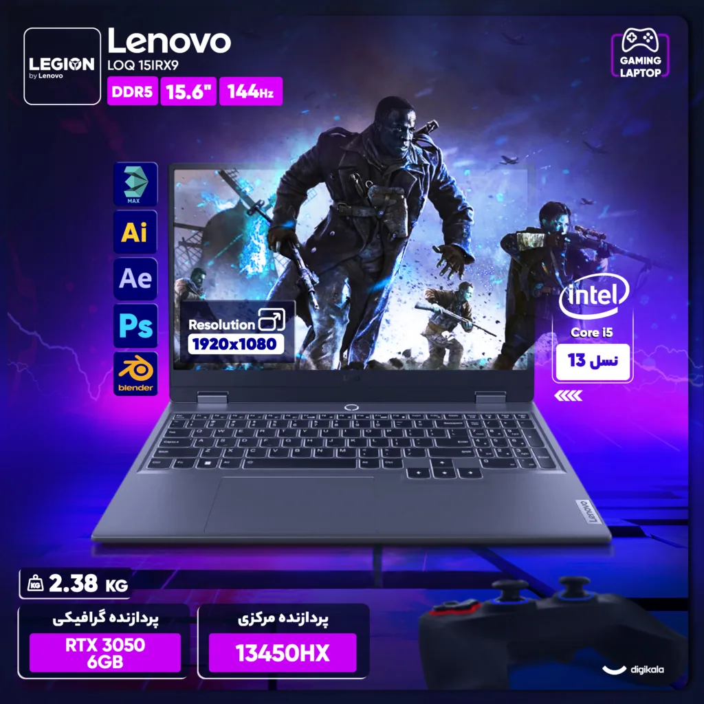 لپ تاپ 15.6 اینچی لنوو مدل LOQ 15IRX9-i5 13450HX-24GB DDR5-512GB SSD-RTX3050-FHD