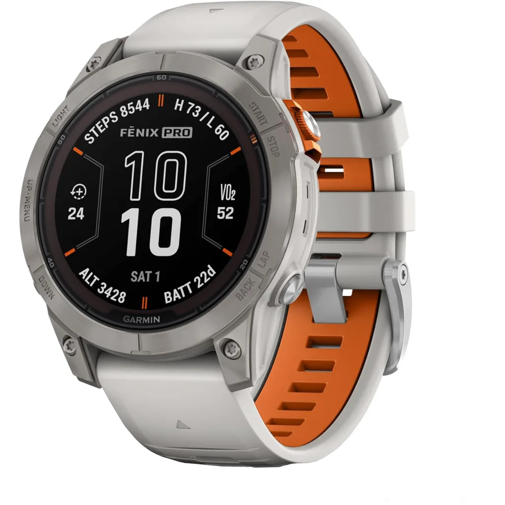 ساعت هوشمند گارمین مدل Fenix 7 pro Sapphire Solar دارای قابلیت های کنترل موسیقی (Music Player)، کنترل سطح اکسیژن خون، ضد آب، صفحه نمایش لمسی بند سیلیکون