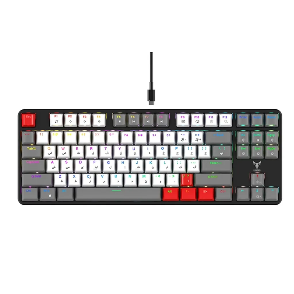 کیبورد گیمینگ هیسکا مدل HX-KEG440، سوییچ مکانیکال آبی، Tenkeyless، نورپردازی RGB