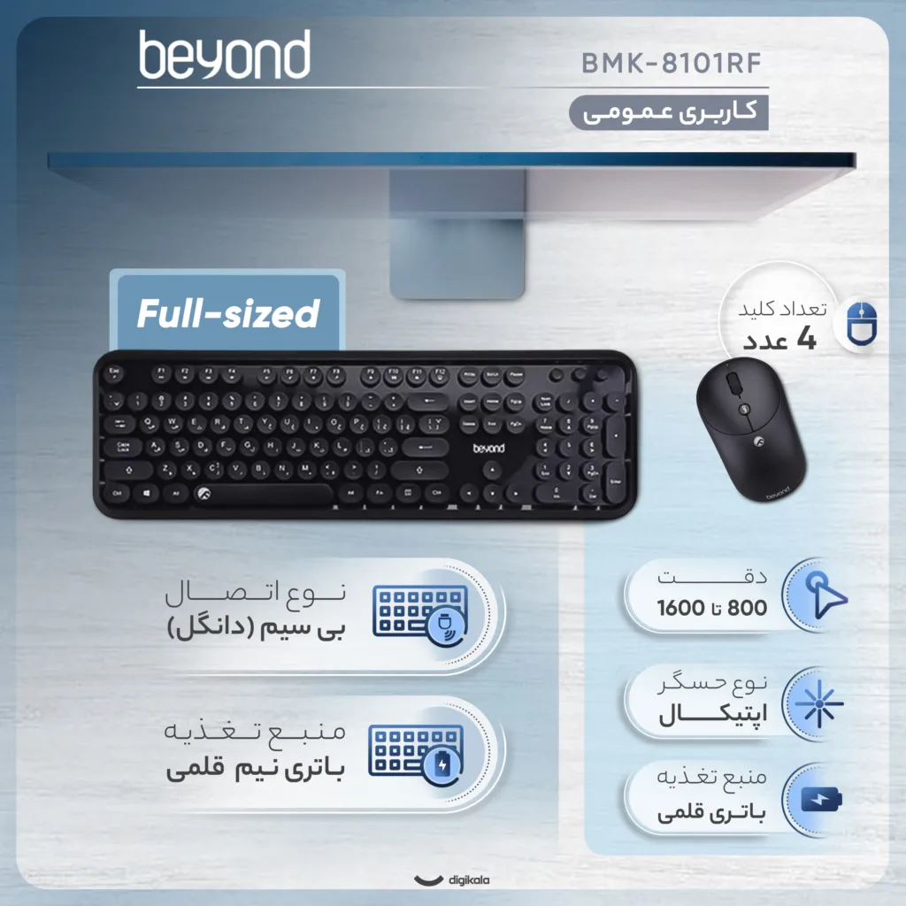 کیبورد و ماوس بی سیم بیاند مدل BMK-8101RF، سوییچ ممبران، Full-Size