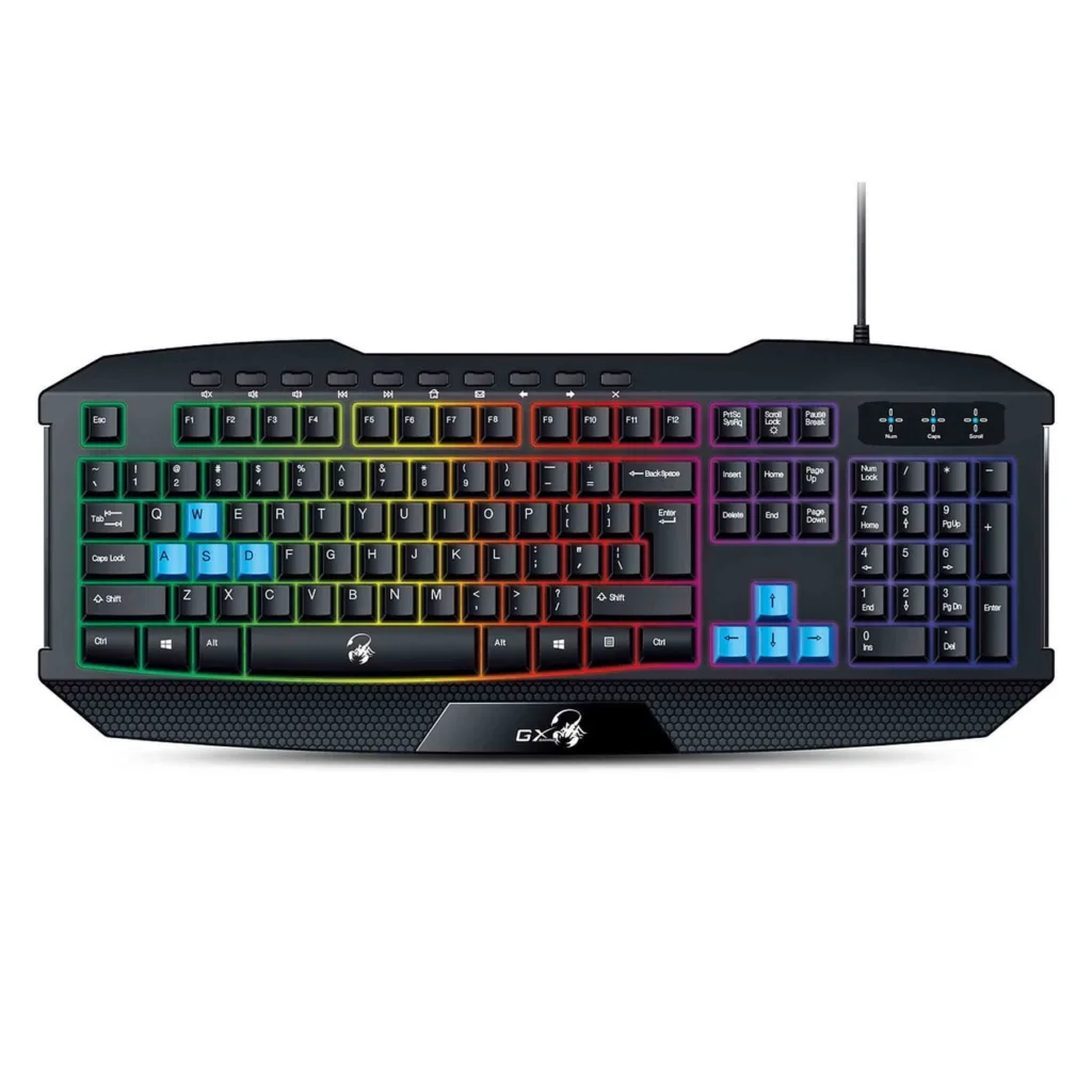 کیبورد مخصوص بازی جنیوس Scorpion K215 سوئیچ ممبران، Full-Size، نورپردازی RGB