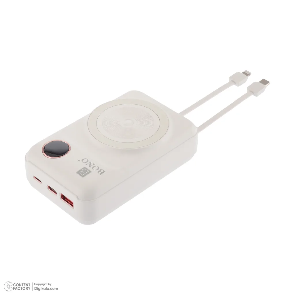 پاوربانک بی سیم 22.5 وات بونو پلاس مدل PB2005 ظرفیت 20000 میلیآمپرساعت به همراه کابل USB-C