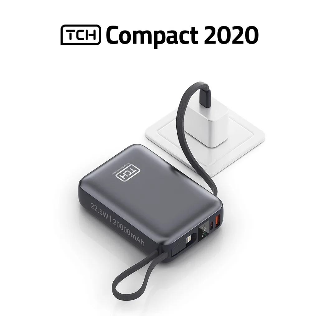 پاوربانک 22.5 وات تی سی اچ مدل Compact 2020 ظرفیت 20000 میلی‌آمپرساعت به همراه 2 عدد کابل USB-C / لایتنینگ