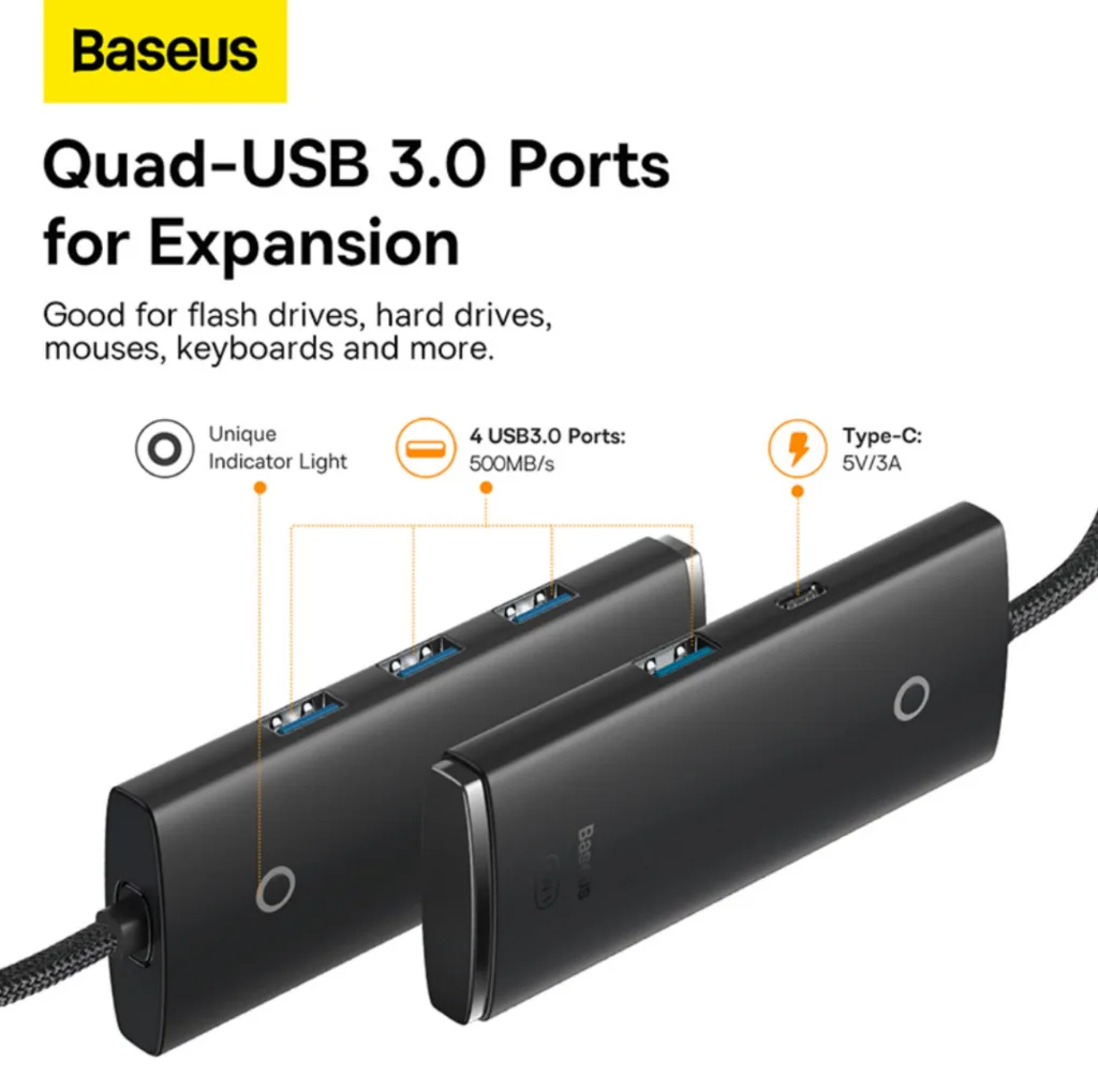 هاب 4 پورت USB 3.0 باسئوس مدل Hub Lite Series -WKQX030401