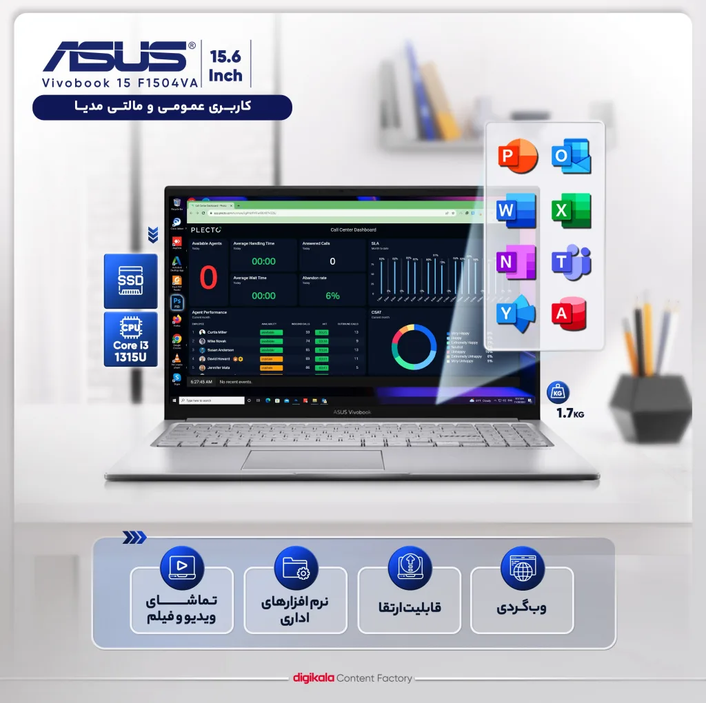 لپ تاپ 15.6 اینچی ایسوس مدل Vivobook 15 F1504VA-NJ828-i3 1315U-12GB DDR4 3200MHz-512GB SSD - کاستوم شده