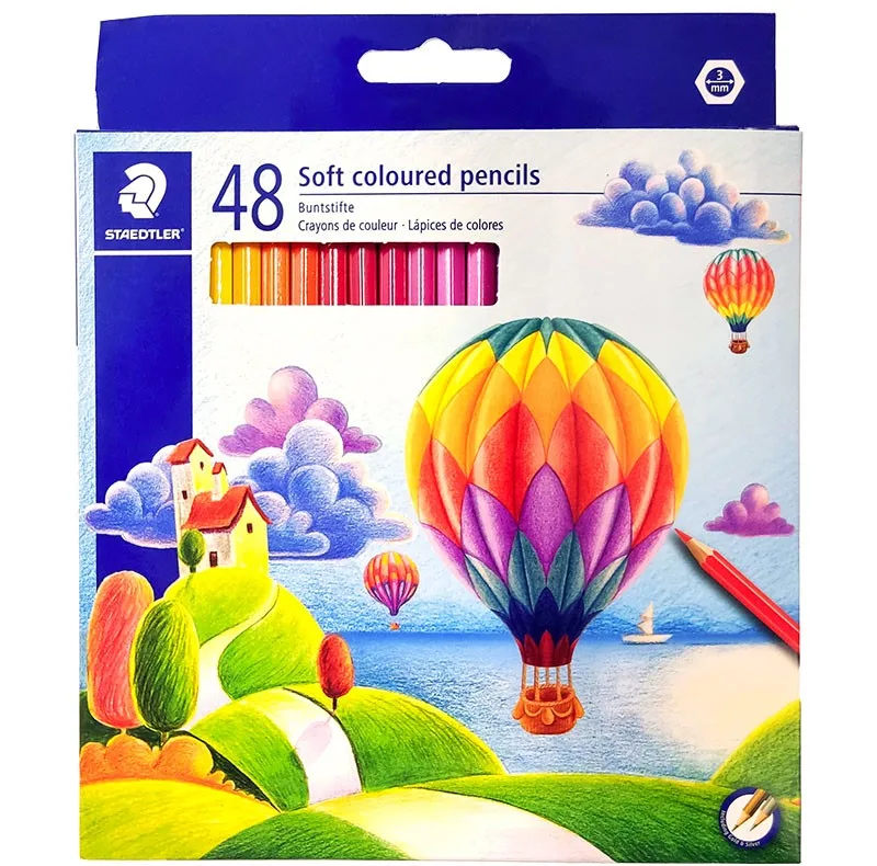 مداد رنگی 48 رنگ استدلر مدل Soft coloured pencils طرح بالن‌ها کد 143C48LJ