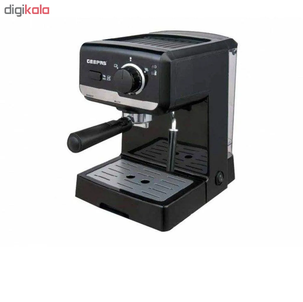 اسپرسوساز 1500 میلی‌لیتری جی پاس مدل GCM-6108، با مصرف پودر قهوه، مناسب تهیه اسپرسو، کافه لاته و کاپوچینو، دارای 1 عدد نازل قهوه