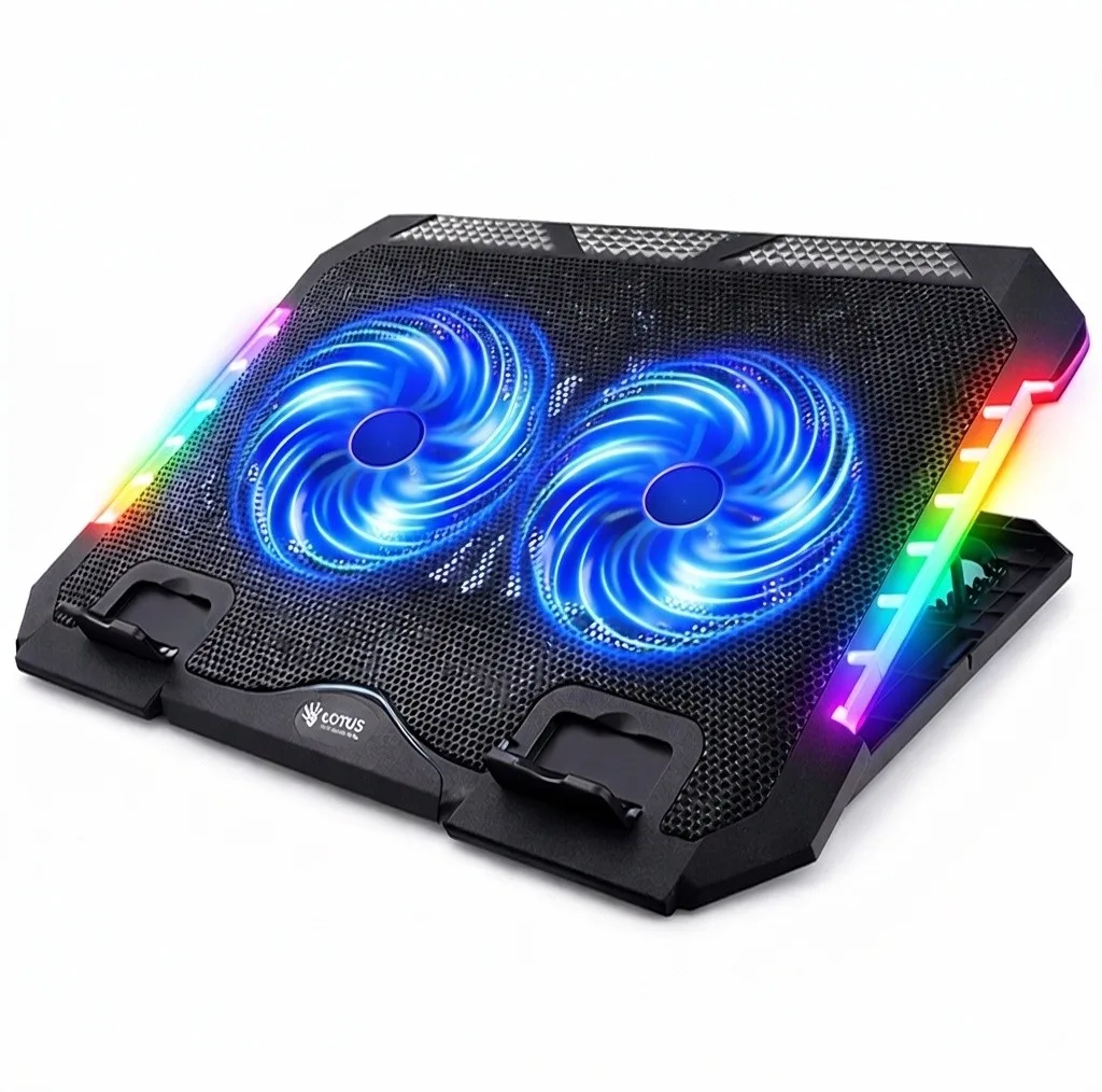 پایه خنک‌کننده لپ‌تاپ گیمینگ لوتوس مدل GF219-RGB دارای دو عدد فن مناسب برای لپ تاپ‌های 13 تا 16 اینچی
