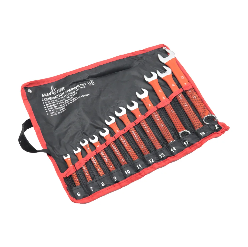 آچار یکسر تخت و یکسر رینگی هانتر مدل YP-INDIA-6-22MM مجموعه 12 عددی