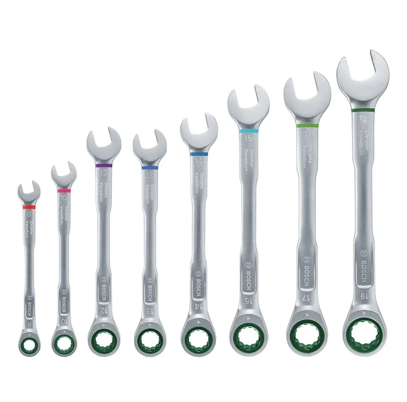 آچار یکسر تخت و یکسر رینگی جغجغه ای بوش مدل Wrench Set 8 کد 1600A027PS بسته 8 عددی