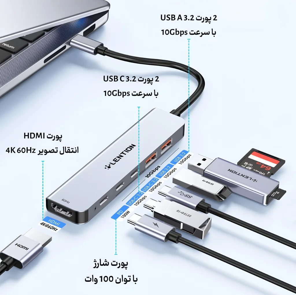 هاب 6 پورت USB-C لنشن مدل Ce37