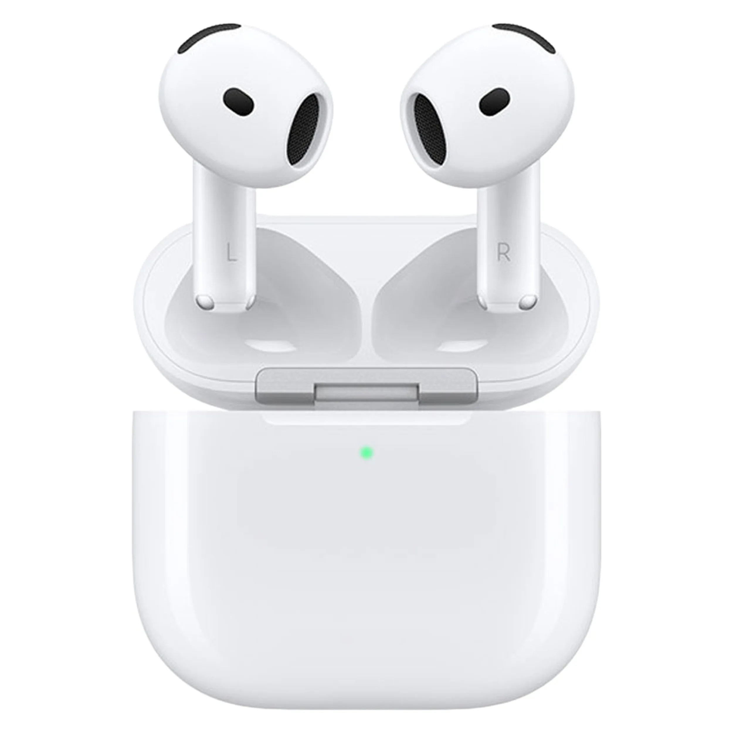 هدفون بلوتوثی اپل مدل AirPods 4 دارای نویز کنسلینگ، درگاه شارژ USB-Type-C و شارژ بی سیم، با قابلیت اتصال به چند دستگاه، پشتیبانی از فرمان لمسی و دستیار صوتی، نشانگر LED، مقاوم در برابر پاشش آب و گرد و غبار