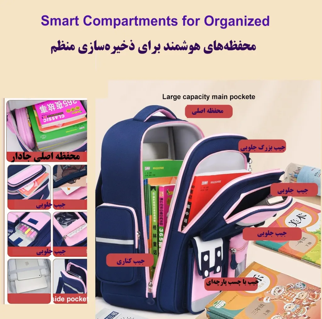 کوله پشتی مدرسه مدل چهار دگمه