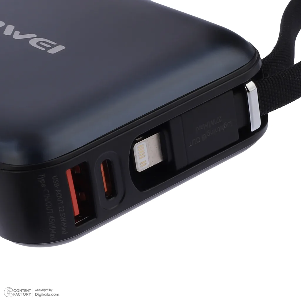 پاوربانک 45 وات اوی مدل C04 ظرفیت 10000 میلی‌آمپرساعت به همراه دو کابل USB-C و لایتنینگ