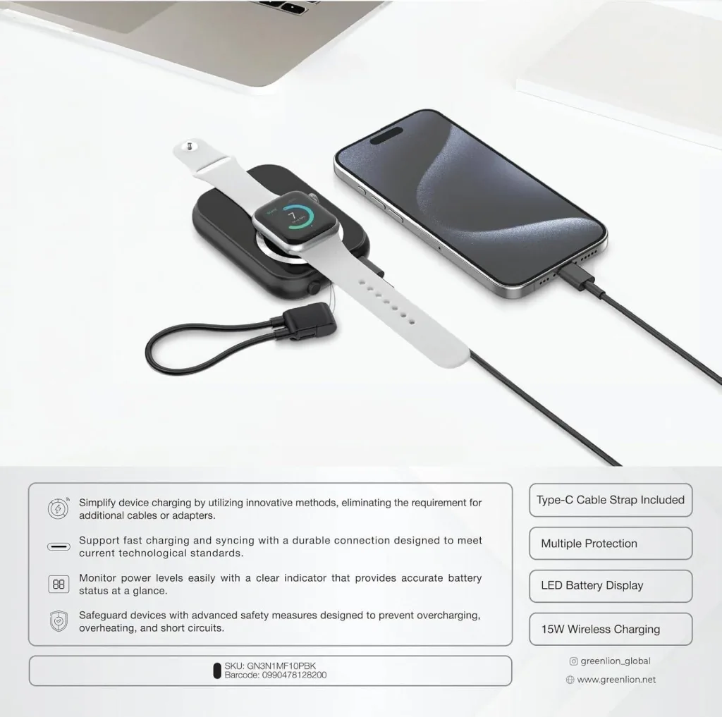 پاوربانک گرین لاین مدل 3IN1 MAGSAFE PD 20W ظرفیت 10000میلی آمپر ساعت