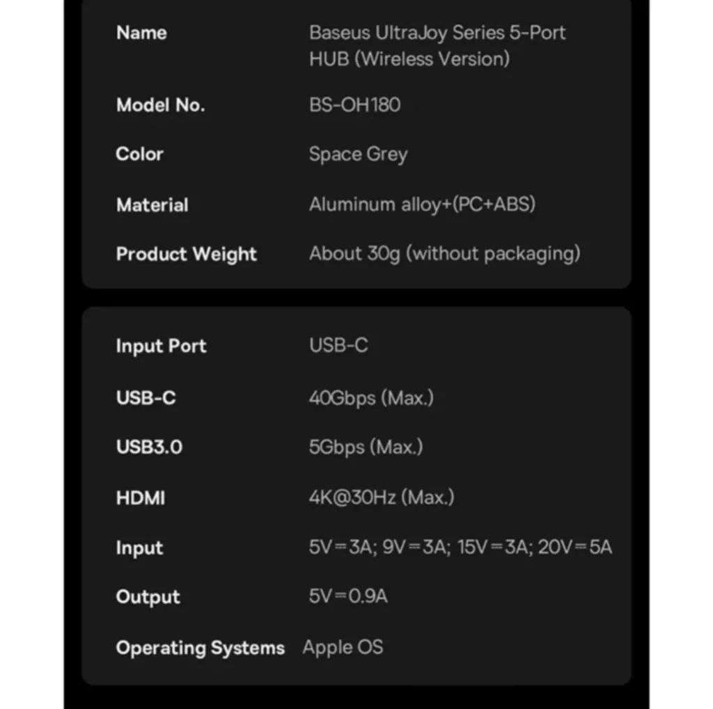هاب 5 پورت USB-C بیسوس مدل  BS-OH180  Direct Link Type