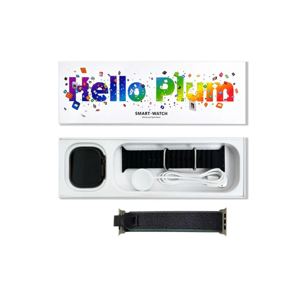 ساعت هوشمند هلو پلام مدل H15 ULTRA دارای قابلیت های صفحه نمایش رنگی، صفحه نمایش لمسی، کنترل موسیقی (Music Player)، قابلیت مکالمه از طریق بلوتوث، قابلیت تغییر طرح ساعت یا تم، ضد آب بند پارچه ای