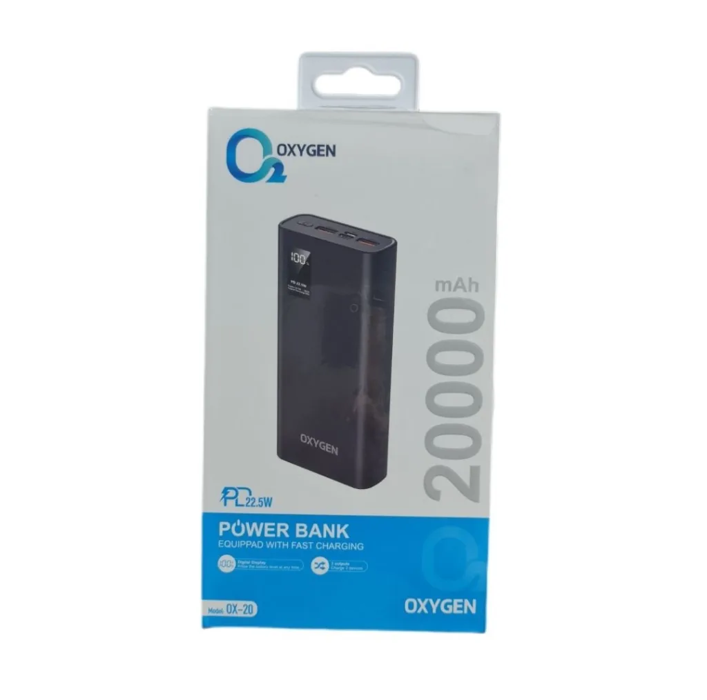 پاوربانک 22.5 وات اکسیژن مدل OX-20 ظرفیت 20000 میلی آمپر ساعت