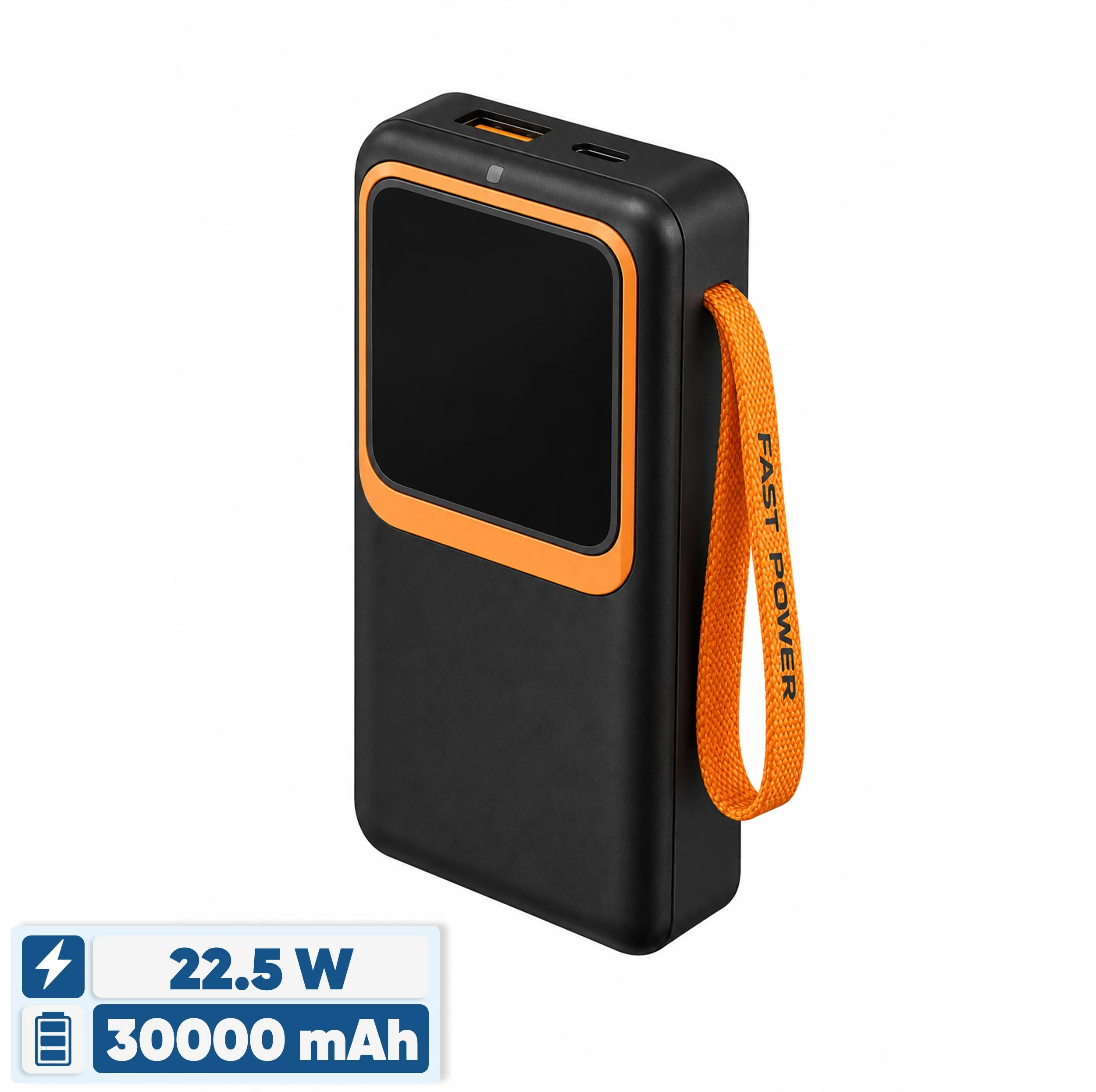 پاوربانک 22.5 وات مدل ip0wer22.5W ظرفیت 30000 میلی‌آمپرساعت به همراه دو کابل متصل USB-C و لایتنینگ