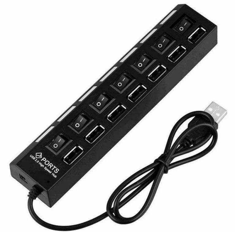 هاب یو اس بی 7 پورت همراه با کلید قطع و وصل مدل SUPER HUB