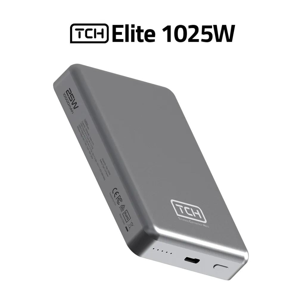 پاوربانک بی سیم 25 وات تی سی اچ مدل Elite 1025W ظرفیت 10000 میلی‌آمپرساعت