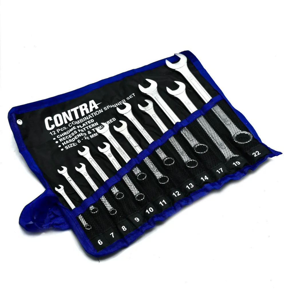 آچار یکسر تخت و یکسر رینگی کنترا مدل CRV-3113A سایز 6 الی 22 میلی متر مجموعه 12 عددی