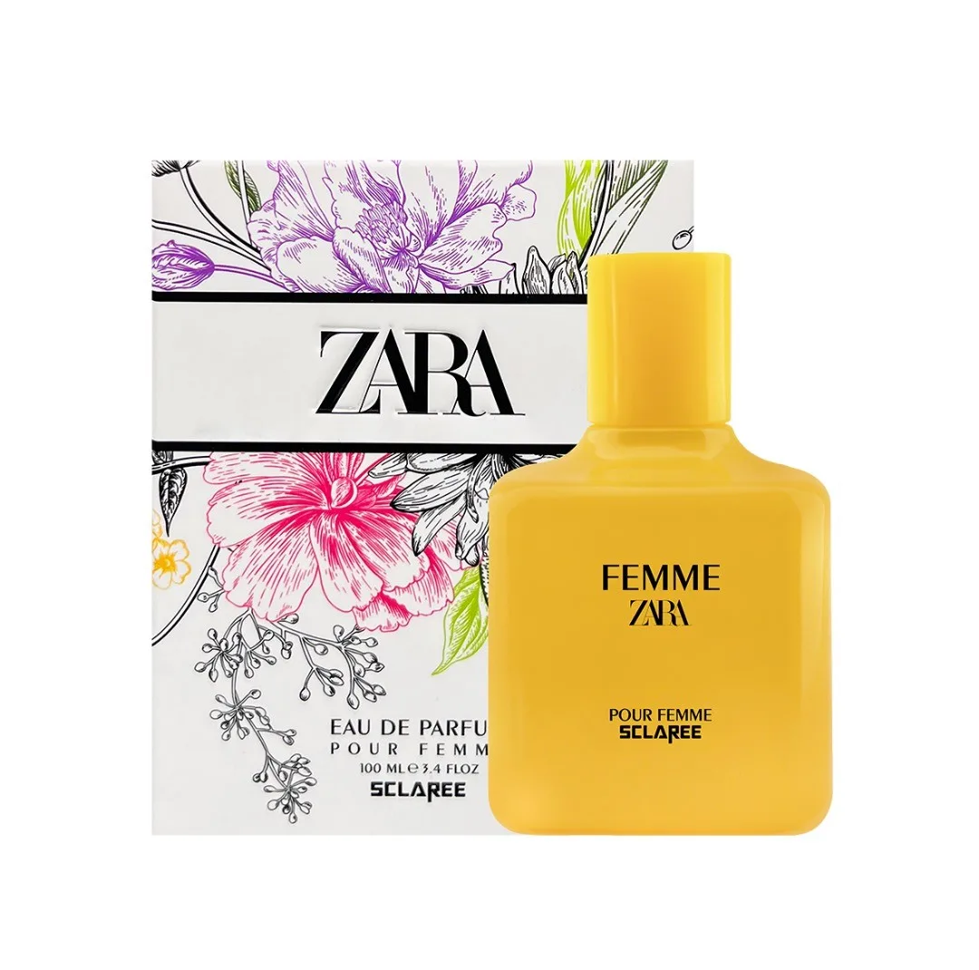 ادوپرفیوم زنانه اسکلاره مدل zara femme با رایحه شیرین حجم 100 میلی‌لیتر