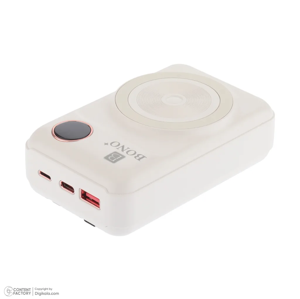 پاوربانک بی سیم 22.5 وات بونو پلاس مدل PB2005 ظرفیت 20000 میلیآمپرساعت به همراه کابل USB-C