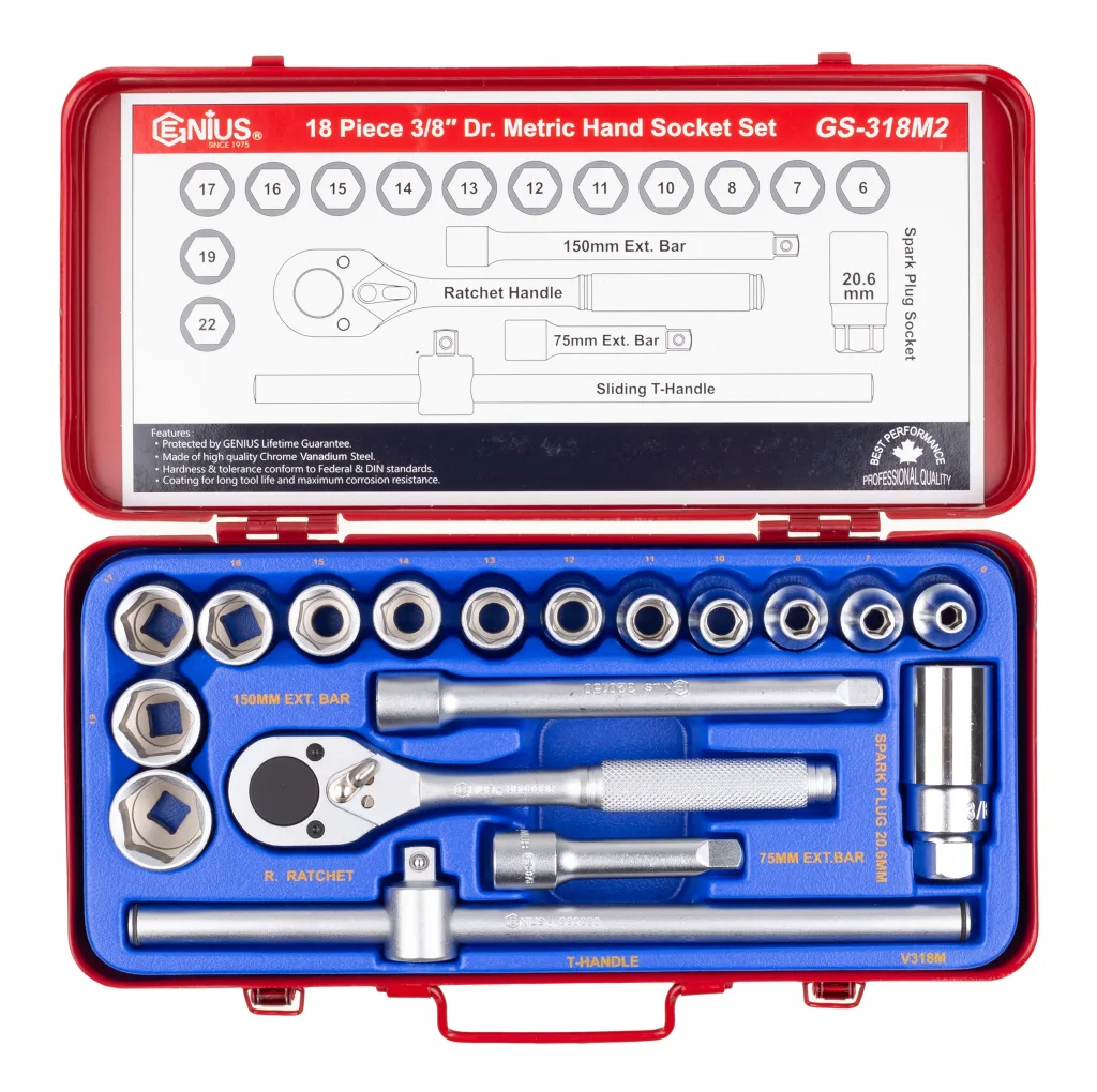 آچار بکس جنیوس تولز مدل GS-318M2 سایز 3/8 اینچ مجموعه 18 عددی