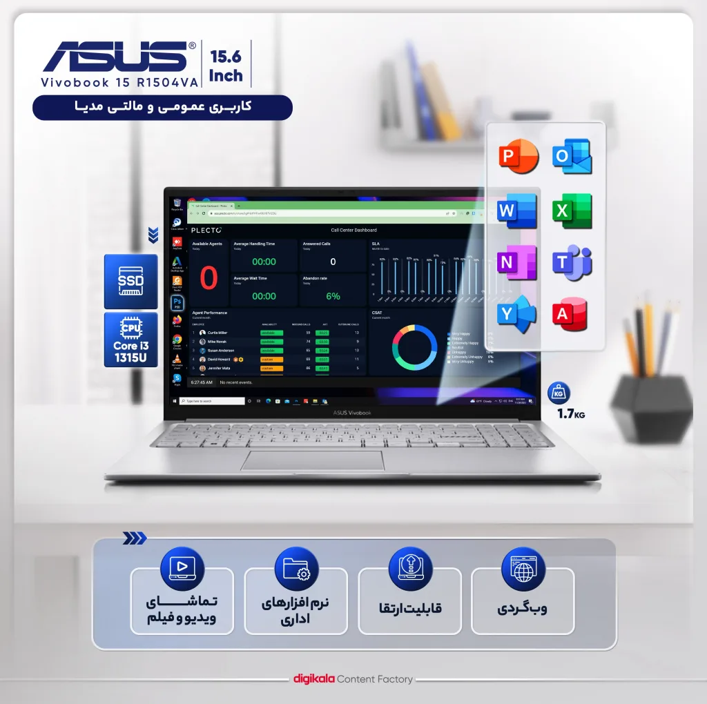 لپ تاپ 15.6 اینچی ایسوس مدل Vivobook 15 R1504VA-BQ189-i3 1315U-8GB DDR4-512GB SSD-IPS-Backlit