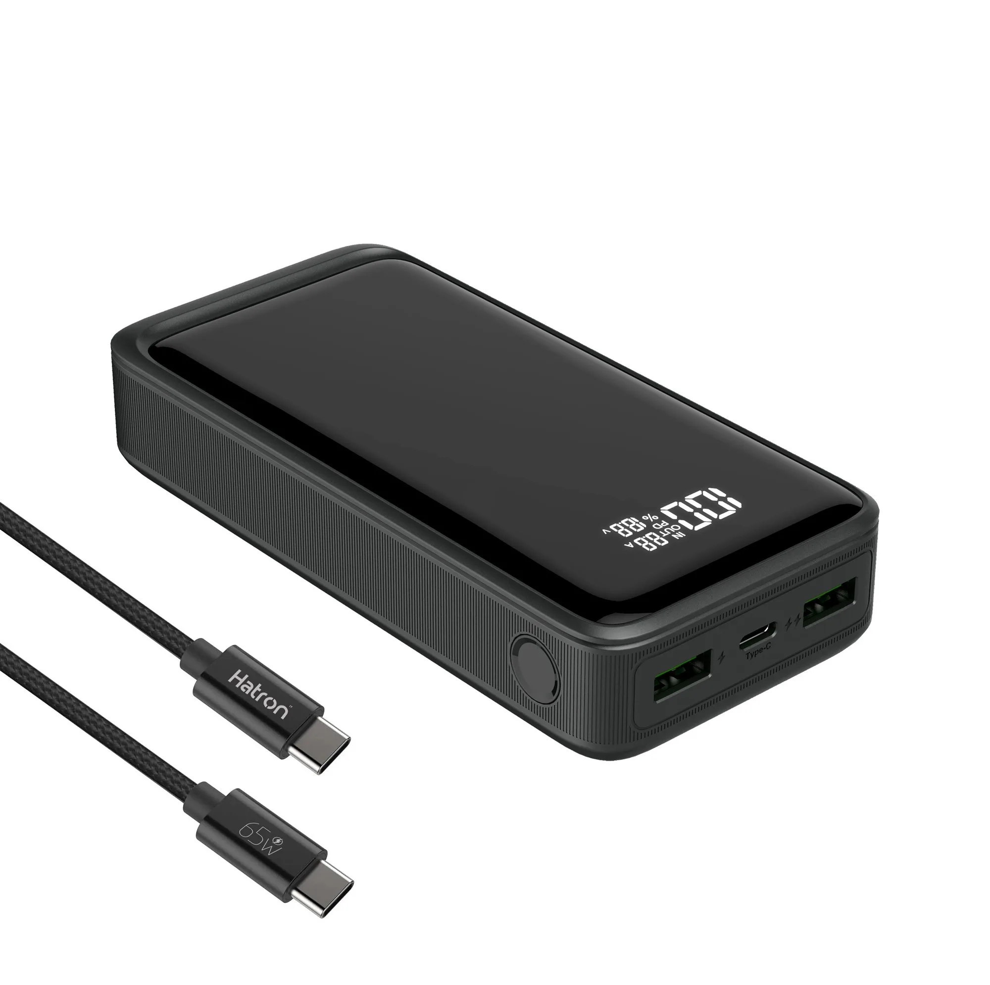 پاوربانک هترون مدل HPB2055G-100W ظرفیت 20000 میلی آمپر ساعت به همراه کابل تبدیل USB به USB-C