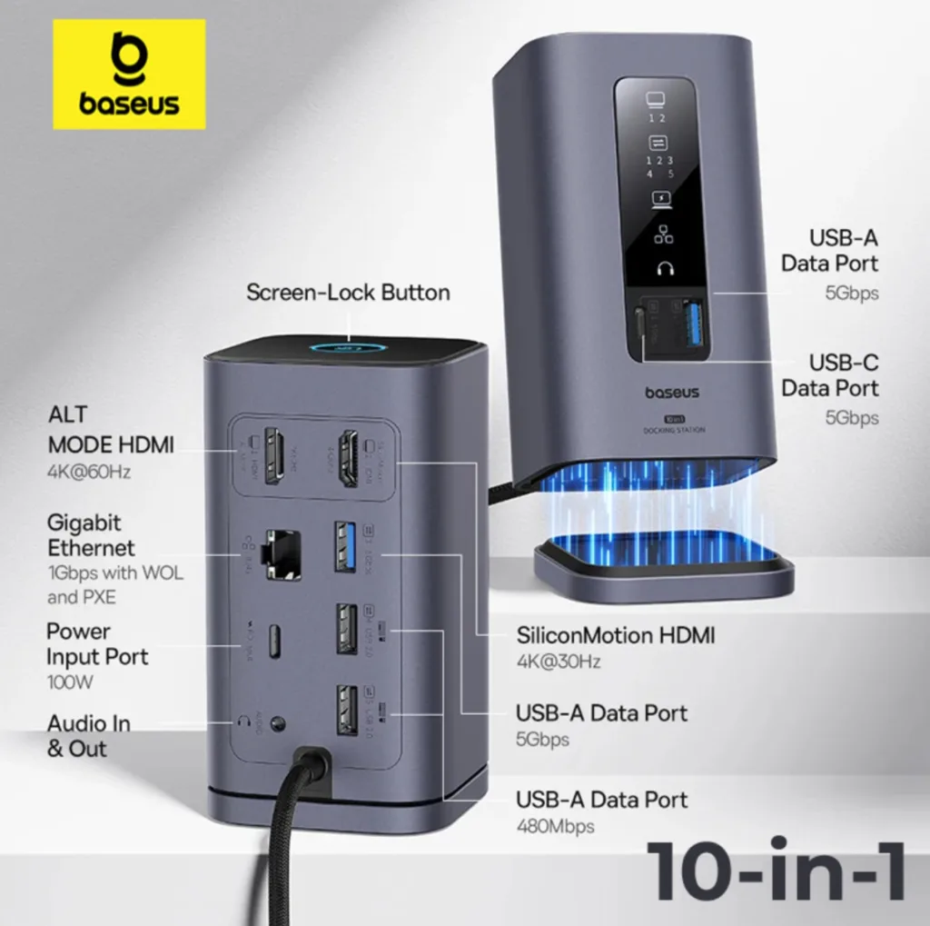 هاب 10 پورت USB-C بیسوس مدل BS-OH174 به همراه کابل USB-C