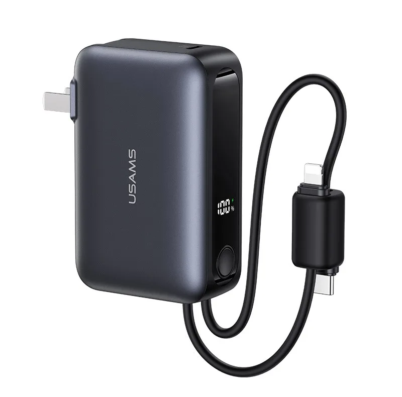 پاوربانک 22.5 وات یوسمز مدل CD260 ظرفیت 10000 میلی‌آمپرساعت به همراه 2 عدد کابل USB-C و لایتنینگ