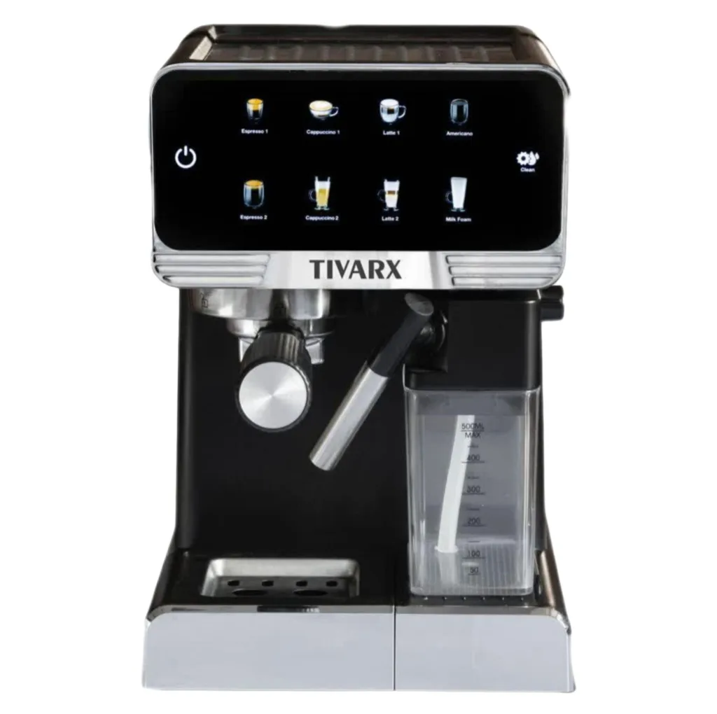 اسپرسوساز 1250 میلی‌لیتری تیوارکس مدل TX-7477، مناسب تهیه اسپرسو، کافه لاته، موکا، کاپوچینو، ماکیاتو، ریسترتو، لانگو، آمریکانو، کافه اوله و فلت وایت، دارای 1 عدد نازل قهوه، حالت آماده به کار، سیستم گرم کردن فنجان، سینی چکه گیر، مکانیزم نظافت خودکار