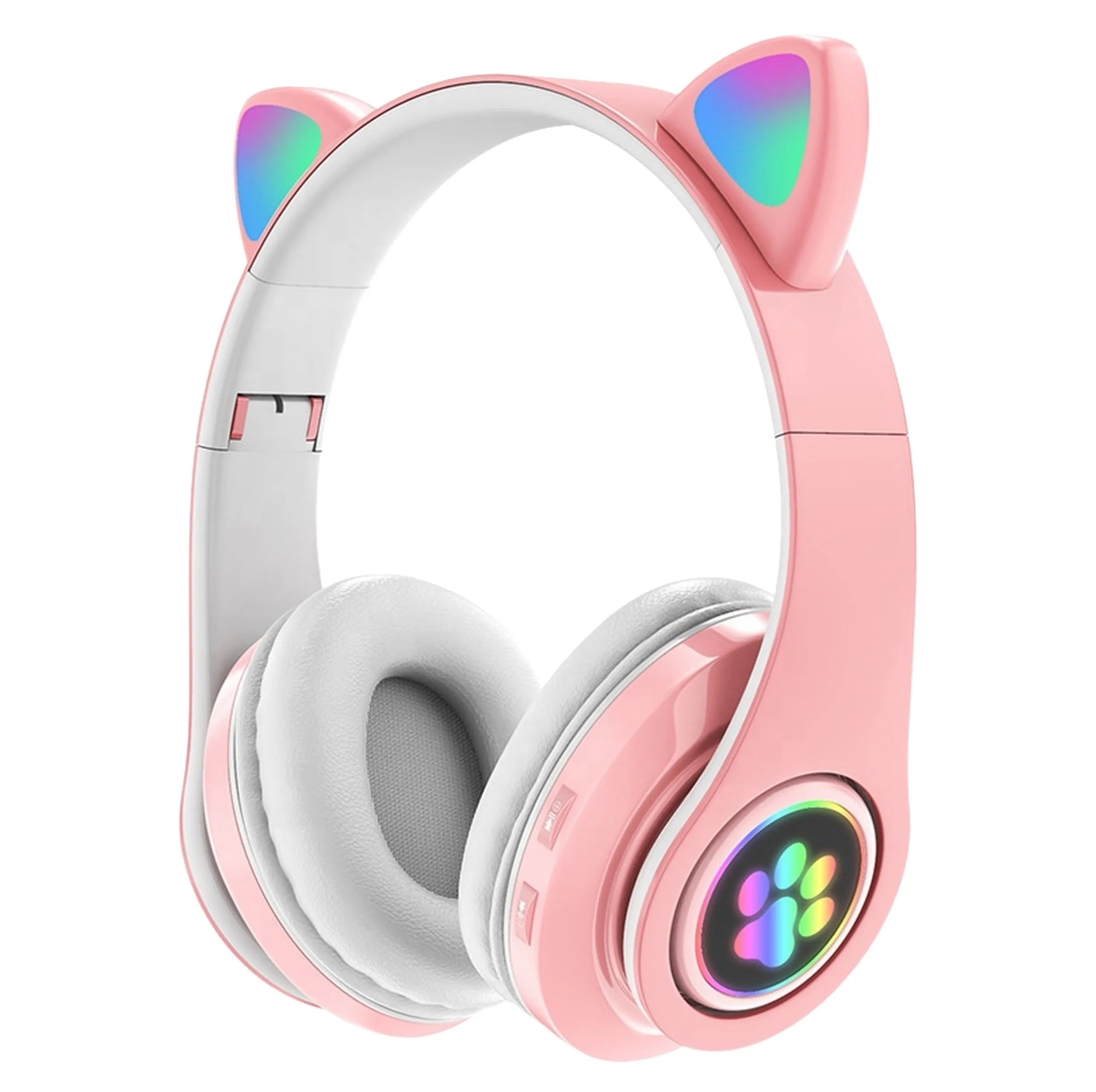 هدفون بلوتوثی مدل Earcat-B39 بدون قابلیت نویز کنسلینگ، درگاه شارژ microUSB، دارای میکروفون داخلی، با قابلیت تنظیم اندازه سری هدفون، دارای نورپردازی RGB