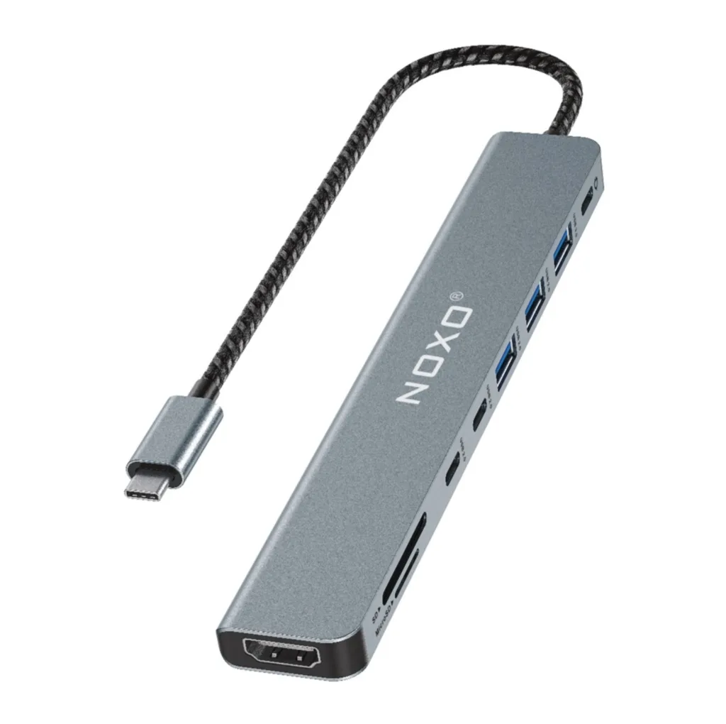 هاب 9 پورت USB-C نوکسو مدل HUB-N1 9in1 با پشتیبانی شارژ PD 100 وات، HDMI 4K، USB 3.0 و کارت‌خوان SD/TF