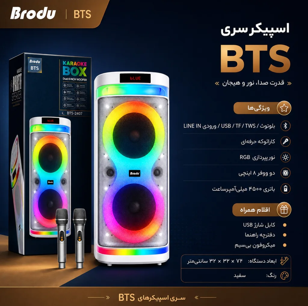 اسپیکر برودو مدل IKARAOKE DUAL 8INCH WOOFER