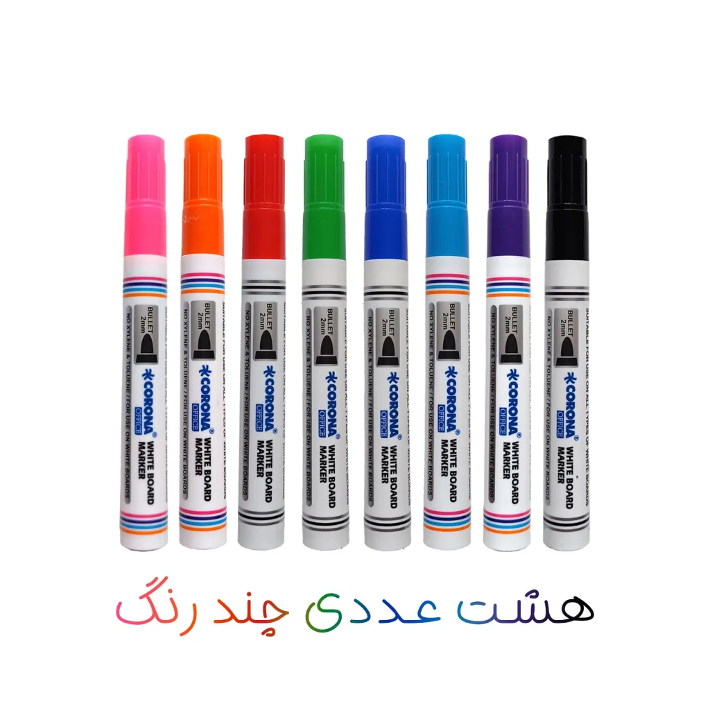 ماژیک وایت برد کرونا طرح گرد مدل CO-4070 به همراه تخته پاک کن بسته 9 عددی