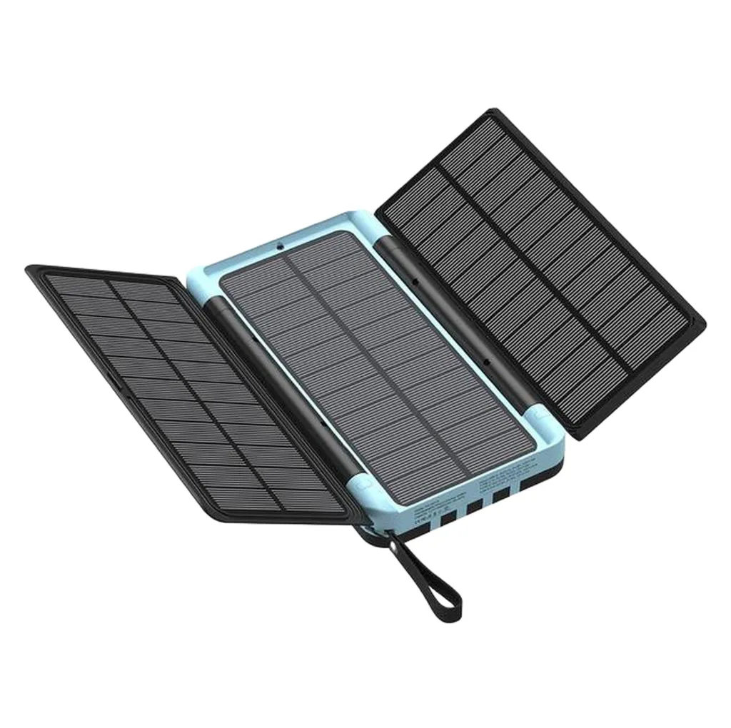 پاوربانک 20 وات پاورولوجی مدل Solar Multi-Cable PPBCHA70 ظرفیت 16000 میلی‌آمپرساعت به همراه چهارکابل USB-C، USB-A، Micro USB و لایتنینگ