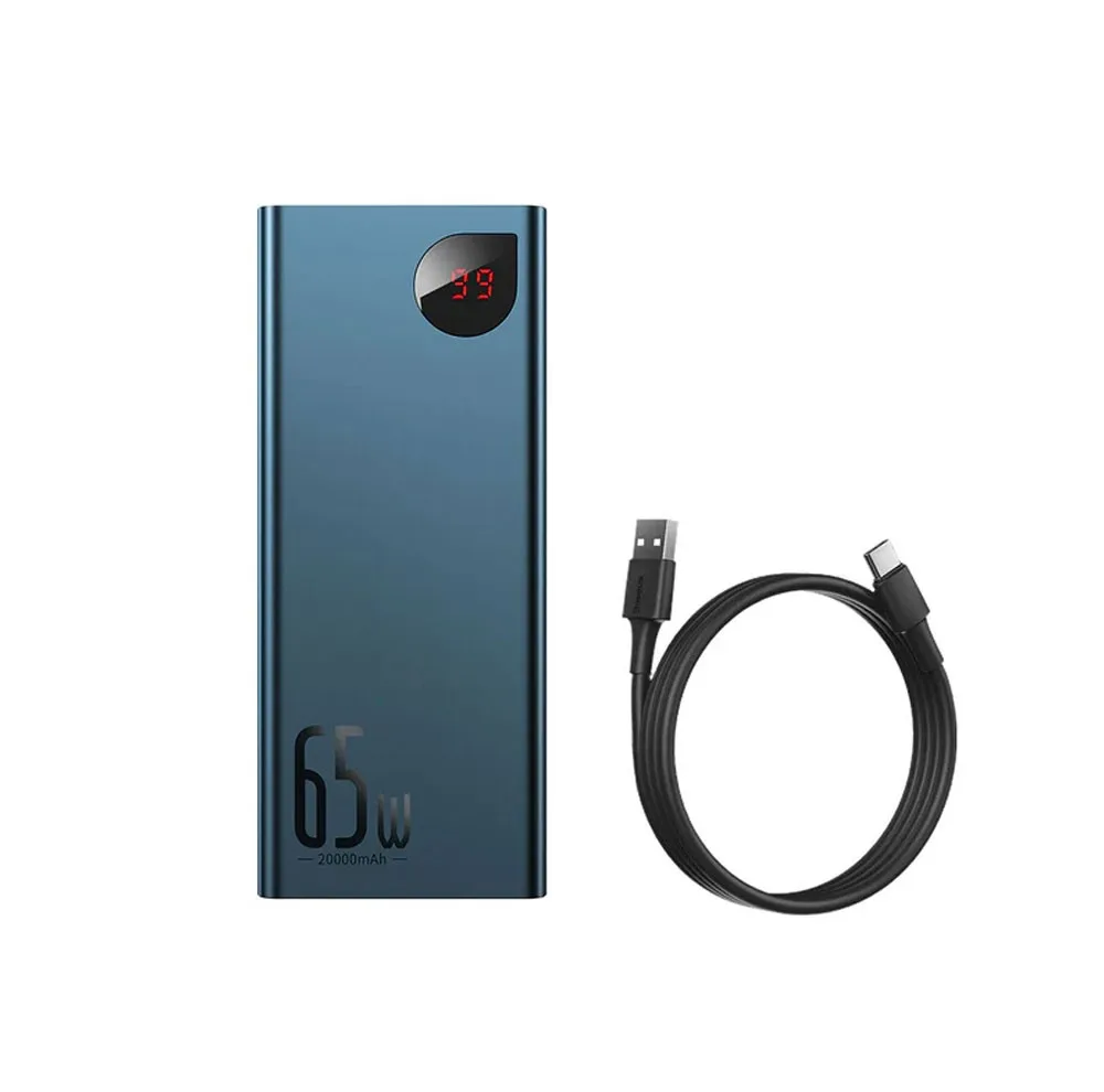 پاوربانک 65 وات بیسوس مدل PPADM65-S ظرفیت 20000 میلی آمپر ساعت به همراه کابل USB-C به USB-A
