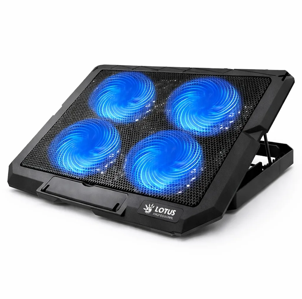 پایه خنک‌کننده لپ‌تاپ مدل GF217-BLUE LIGHT دارای چهار عدد فن مناسب برای لپ تاپ‌های 13 تا 15 اینچی