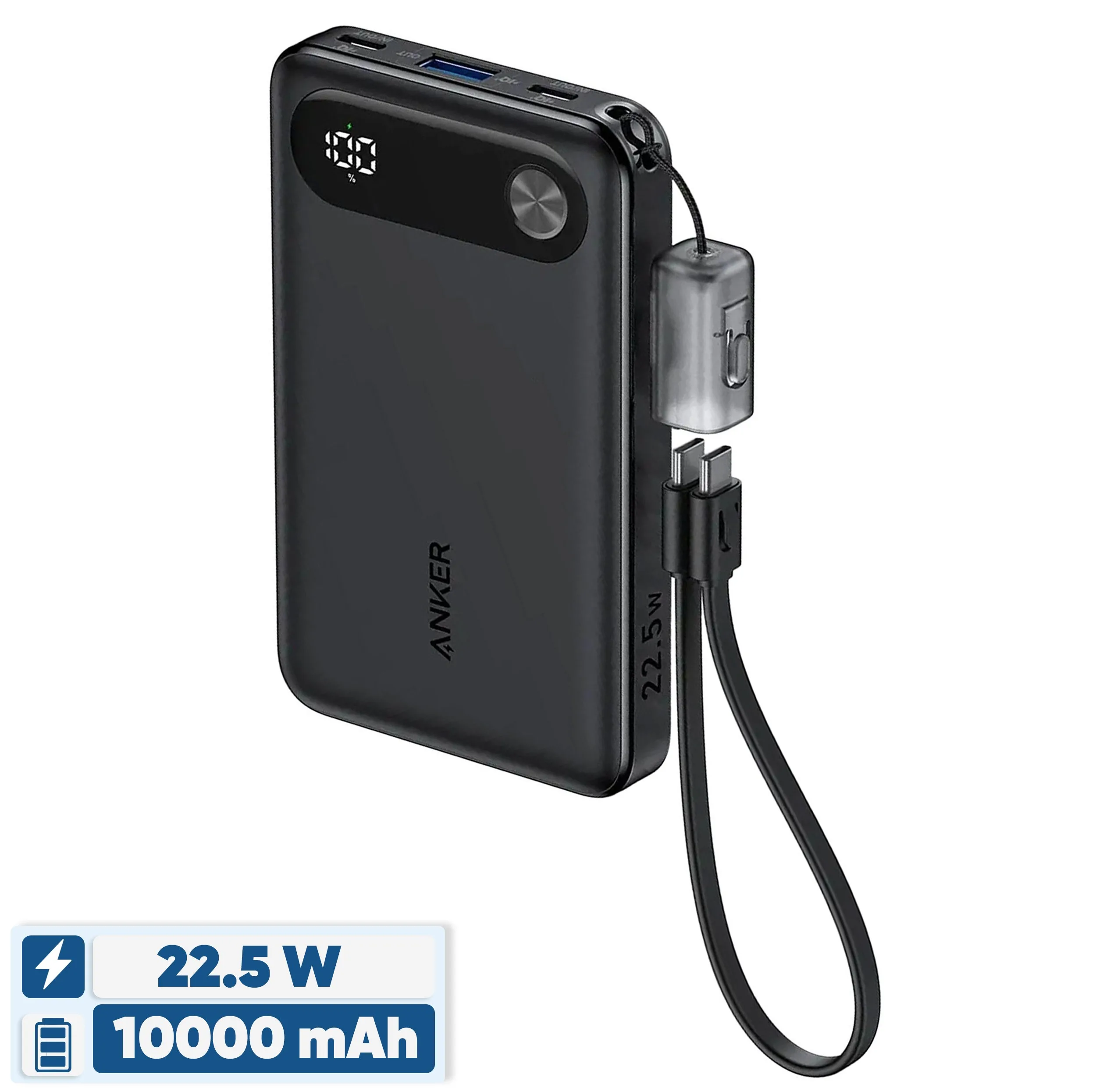 پاوربانک 22.5 وات انکر مدل A1257 ظرفیت 10000 میلی آمپر ساعت به همراه کابل USB-C