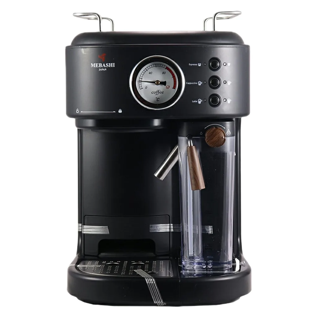 اسپرسو ساز نیمه‌صنعتی 1.6 لیتری مباشی مدل ME ECM2500، نیمه اتوماتیک با مصرف پودر قهوه، مناسب تهیه اسپرسو، کافه لاته، کاپوچینو و ماکیاتو، دارای یک عدد نازل قهوه، سیستم گرم کردن فنجان