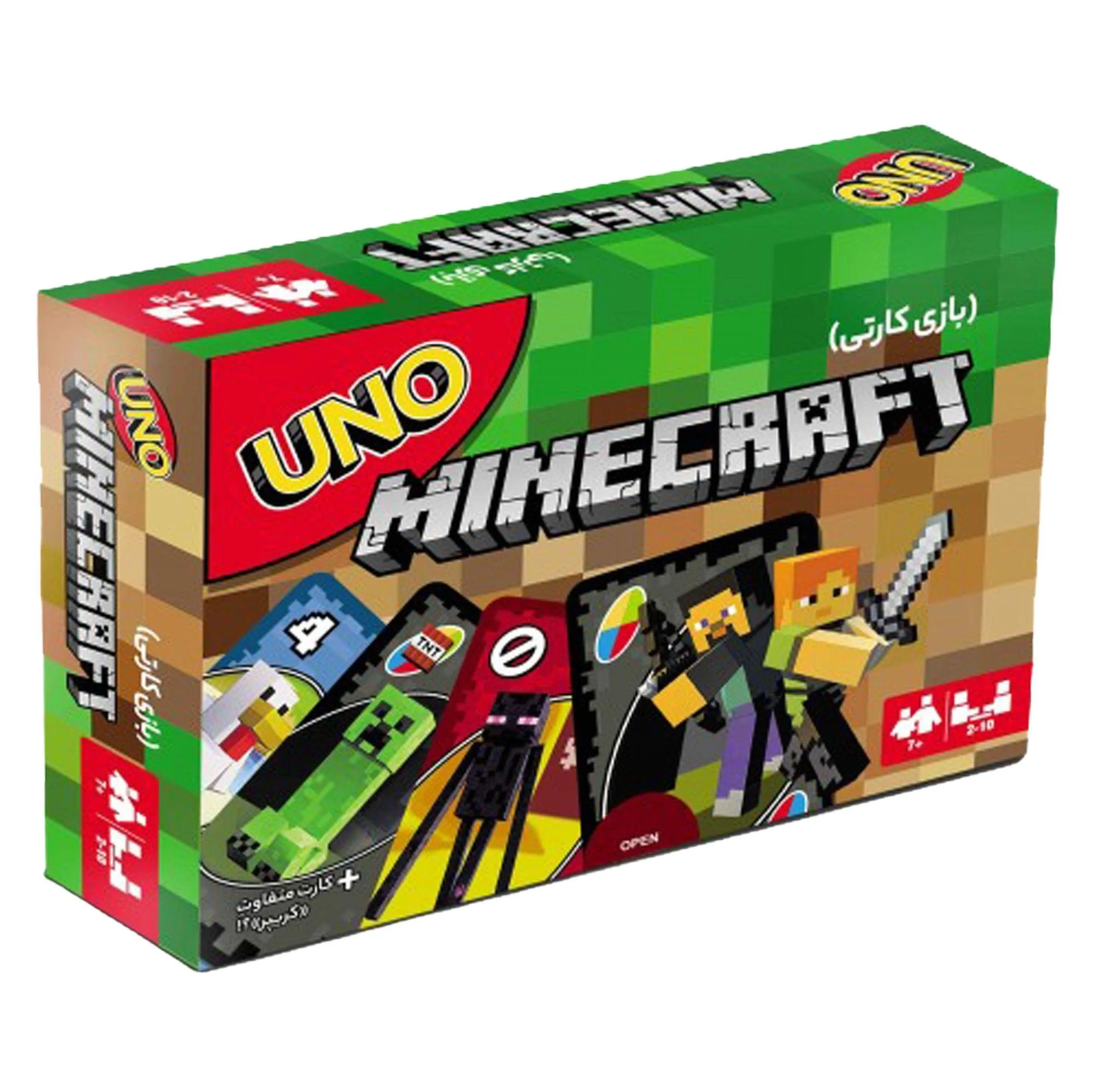 بازی فکری کارتی UNO MINECRAFT مناسب 7 سال به بالا، 2 تا 10 نفر، 112 کارت مقوایی، تاکتیک جمع‌آوری امتیاز، مدت بازی کمتر از یک ساعت، درجه سختی متوسط