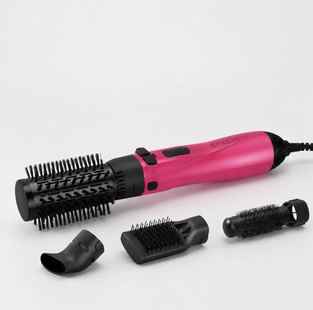 سشوار چرخشی حرفه‌ای انزو پروفیشینال مدل En-746b چهار کاره،با موتور DC، توان 1500 وات، تنظیم دما در سه حالت و سرعت در دو حالت، همراه با سری برس‌دار تخت