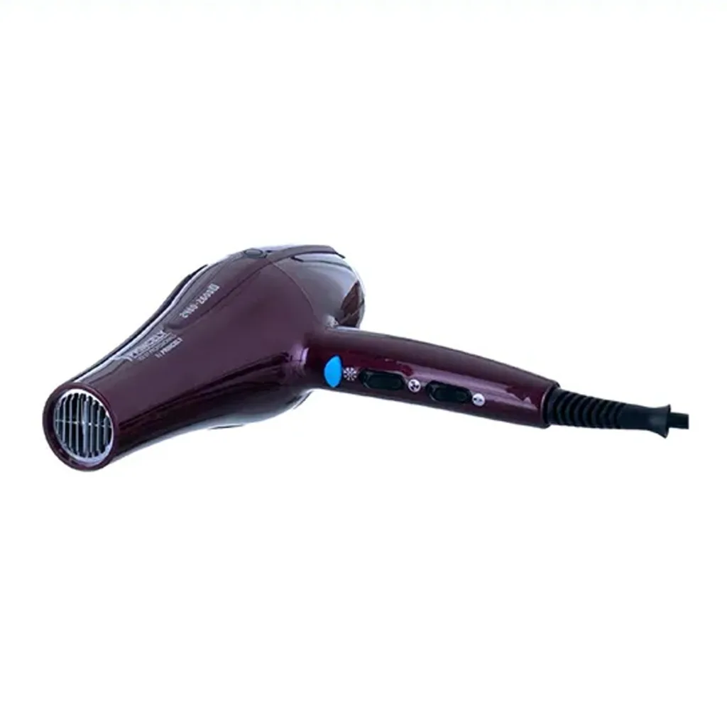 سشوار حرفه‌ای 2400 وات پرینسلی مدل PR250AT، موتور AC، وزن 550 گرم، المنت فلز، دارای سری متمرکز‌کننده باریک، متمرکز‌کننده پهن با ویژگی صاف‌کنندگی، حجم‌دهندگی با قابلیت باد سرد