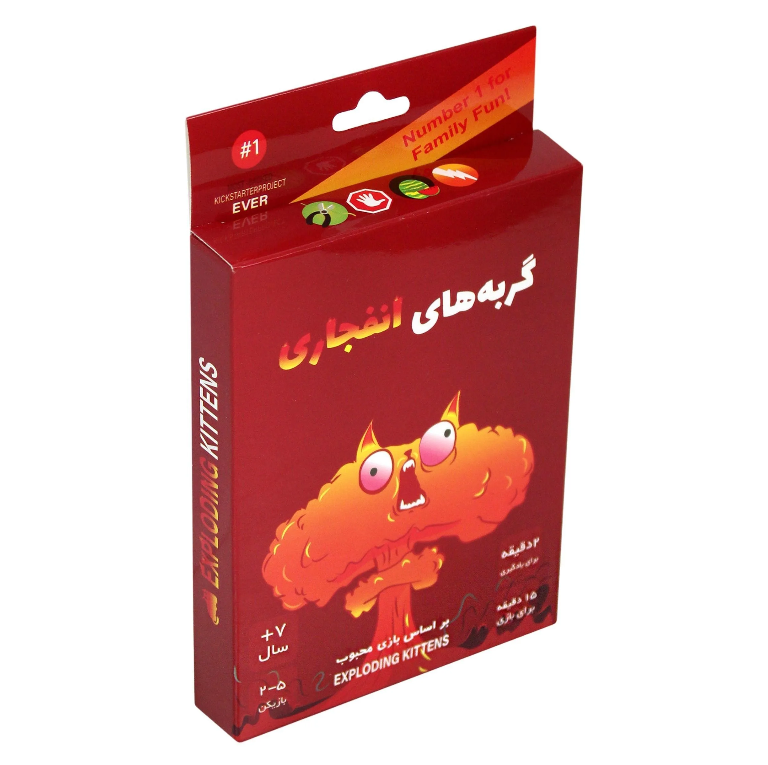 بازی فکری کارتی گربه‌های انفجاری مدل EXP KTN 02 مناسب 2 تا 5 نفر با ژانر استراتژی و رقابتی، رده سنی بالای 7 سال، مدت زمان کمتر از 30 دقیقه، شامل 56 کارت ویژه و 4 کارت راهنما