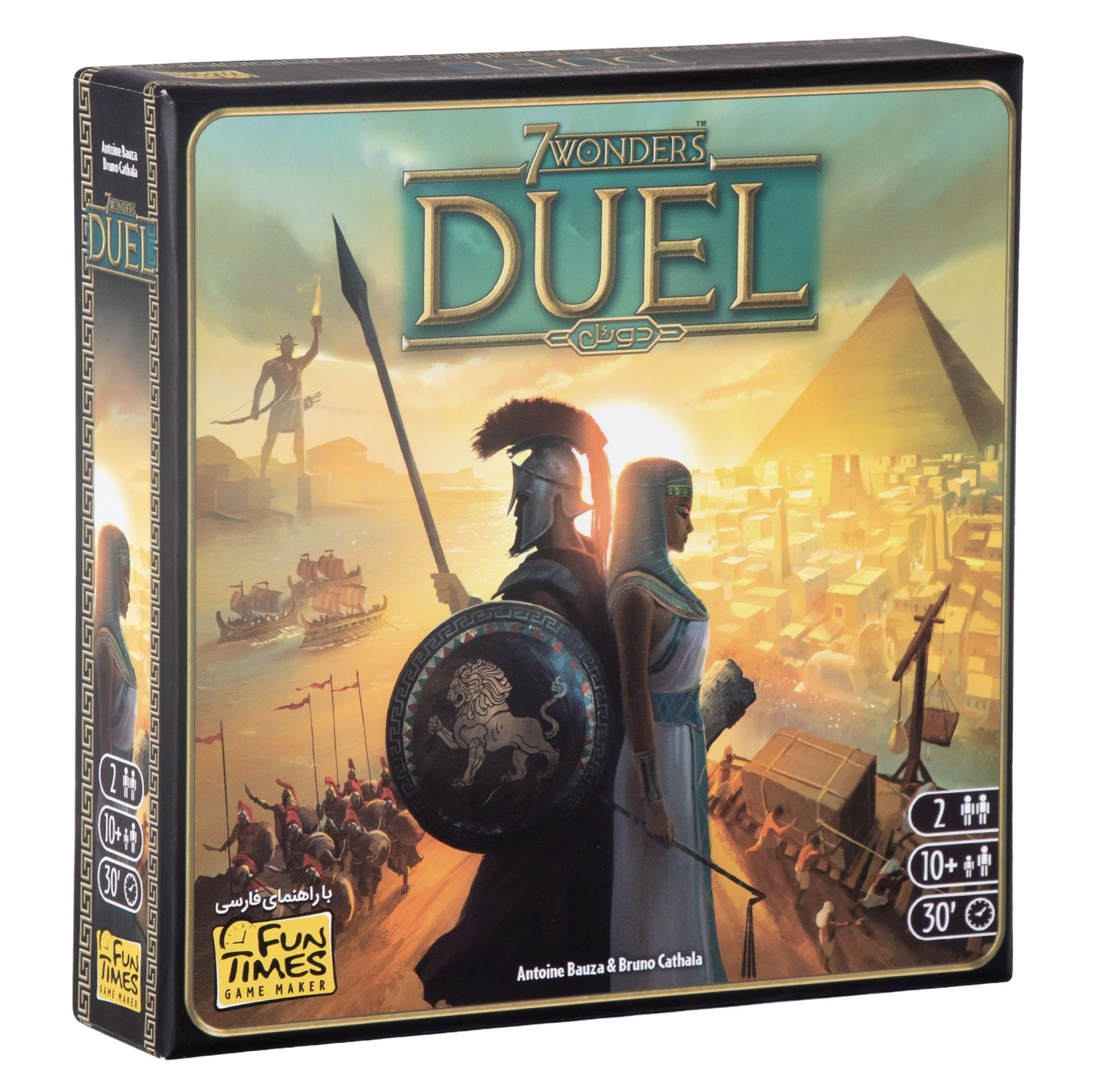 بازی فکری بردگیم استراتژی دونفره 7Wonders Duel با تاکتیک ساخت‌وساز، مزایده، سیستم سه شرط پیروزی، پیشرفت علمی و نظامی، شامل 66 کارت دوران، 12 کارت عجایب و دفترچه راهنما، مناسب بالای 10 سال